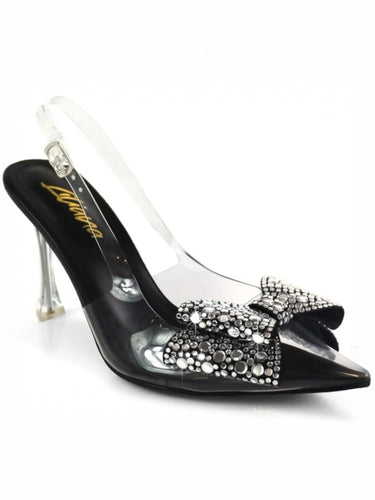 Sakina Crystal Bow Heels Black for women - stylish heels by Palazzo Couture