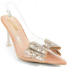Sakina Crystal Bow Heels Nude - Palazzo Couture Online