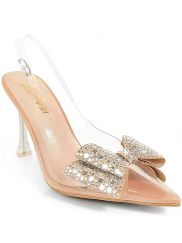 Sakina Crystal Bow Heels Nude - Palazzo Couture Online