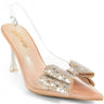 Sakina Crystal Bow Heels Nude with Pointed Toe & Sculpted Heel for women - stylish heels by Palazzo Couture