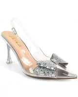 Sakina Crystal Bow Heels Silver - Palazzo Couture Online