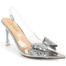 Sakina Crystal Bow Heels Silver for women - stylish heels by Palazzo Couture