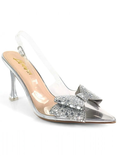 Sakina Crystal Bow Heels Silver for women - stylish heels by Palazzo Couture