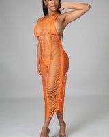 Sand In My Hair Orange Cover Up Crochet Dress - women's resort wear and swimwear cover up