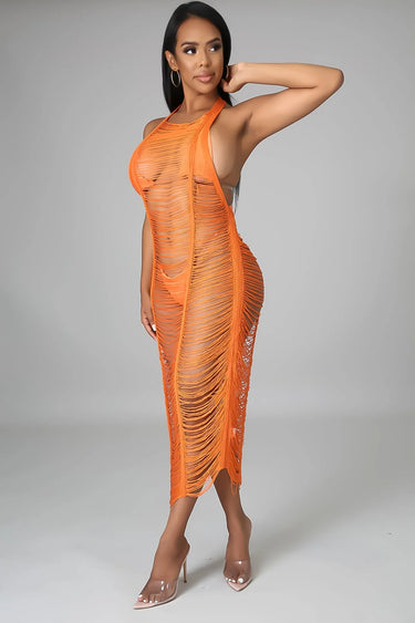 Sand In My Hair Orange Cover Up Crochet Dress - women's resort wear and swimwear cover up