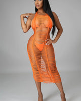 Sand In My Hair Orange Cover Up Crochet Dress for women - beach cover up by Palazzo Couture