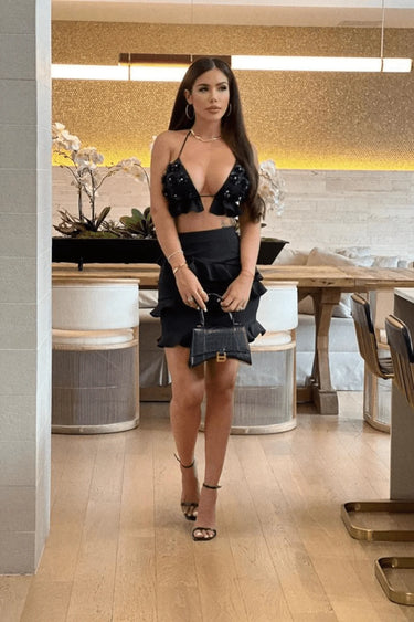 Women's Black skirt set matching style back view