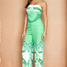 Santorini Dreams Printed Pant Set Green front view showing complete two piece pant set