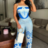 Santorini Dreams Printed Pant Set close up of print top design and fabric detail