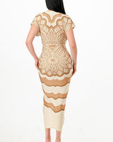 Sasha Geometric Print Draped Midi Dress - Toffee - Palazzo Couture Online