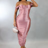 Satin Allure Off - Shoulder Midi Dress - Rose - Palazzo Couture Online