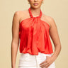 Satin Ball Accent Halter Top - Red - Palazzo Couture Online