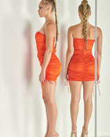 Satin Enchantment Corset Skirt Set Orange - Palazzo Couture Online