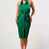 Satin Halter Neck Green  Midi Dress front view showing full midi length silhouette