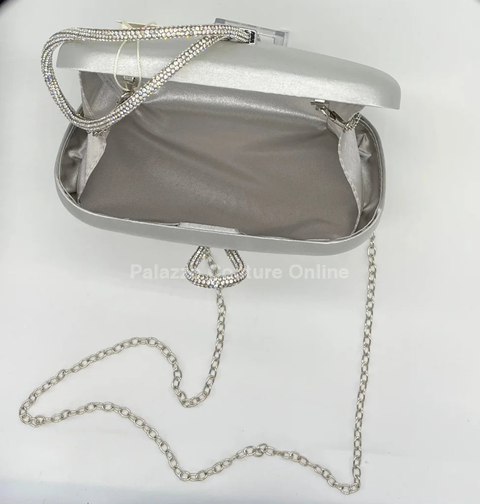 Satin Night Clutch (Silver) Hand Bag