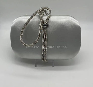 Satin Night Rhinestone Silver Clutch Bag - women's evening clutch