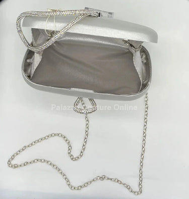 Satin Night Rhinestone Silver Clutch Bag - stylish purse for going out