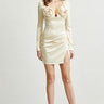 Satin Rosette Long - Sleeve Mini Dress (Champagne) - Palazzo Couture Online