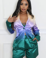 Satin Sunset Short and Blazer Set front view showing complete two piece short set
