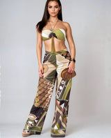 Savanna Rhythm Pant Set - Multi close up of matching top design and fabric detail