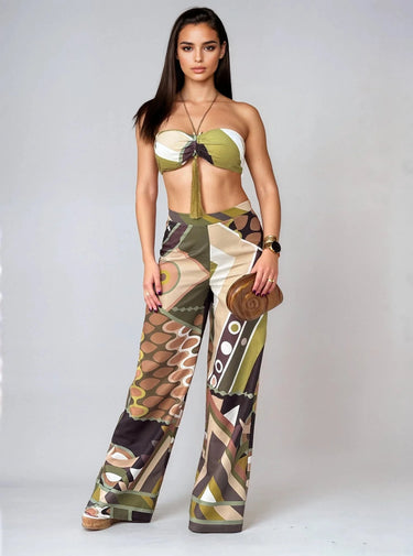 Savanna Rhythm Pant Set - Multi close up of matching top design and fabric detail