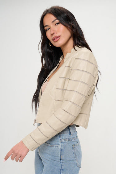 Savannah Breeze Moto Jacket (Cream) - Palazzo Couture Online