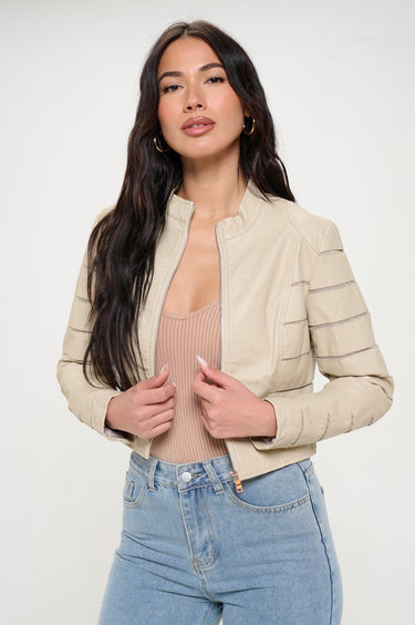 Savannah Breeze Moto Jacket (Cream) - Palazzo Couture Online