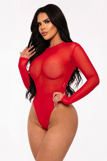 Scarlet Desire Bodysuit (Red) front view showing bodysuit silhouette and fit