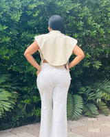 Sculpted Chic Tuxedo Pant Set - Cream - Palazzo Couture Online