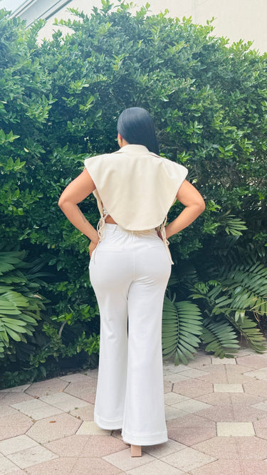 Sculpted Chic Tuxedo Pant Set - Cream - Palazzo Couture Online