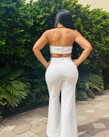 Sculpted Chic Tuxedo Pant Set - Cream - Palazzo Couture Online