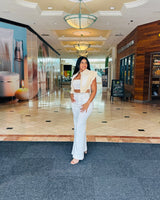 Sculpted Chic Tuxedo Pant Set - Cream - Palazzo Couture Online