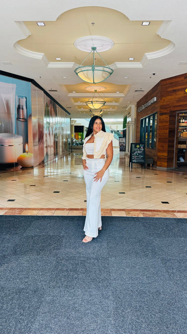 Sculpted Chic Tuxedo Pant Set - Cream - Palazzo Couture Online