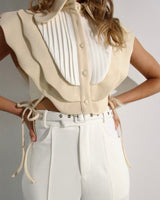 Sculpted Chic Tuxedo Pant Set - Cream - Palazzo Couture Online