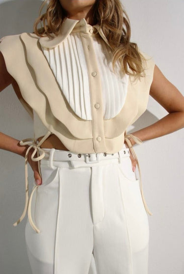 Sculpted Chic Tuxedo Pant Set - Cream - Palazzo Couture Online