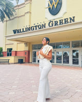 Sculpted Chic Tuxedo Pant Set - Cream - Palazzo Couture Online