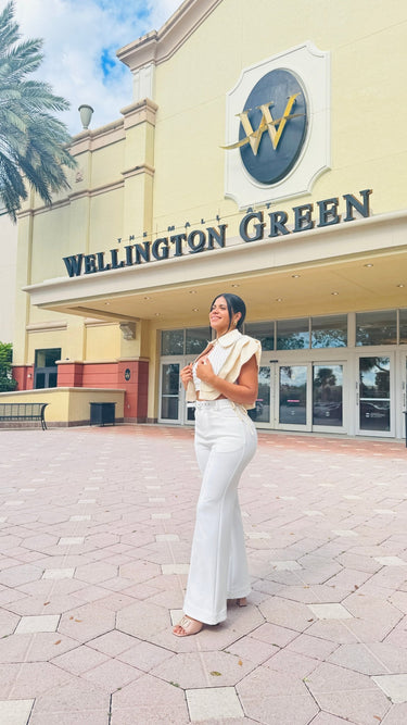 Sculpted Chic Tuxedo Pant Set - Cream - Palazzo Couture Online