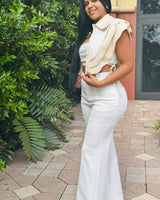 Sculpted Chic Tuxedo Pant Set - Cream - Palazzo Couture Online