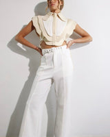 Sculpted Chic Tuxedo Pant Set - Cream - Palazzo Couture Online