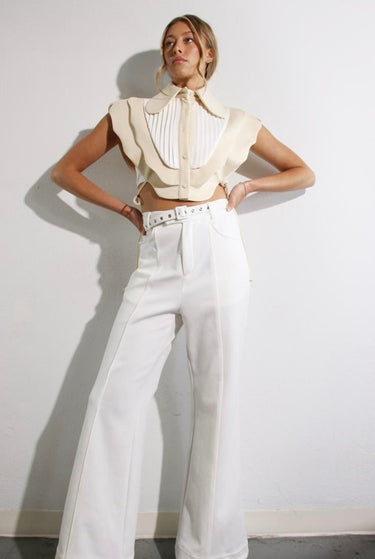 Sculpted Chic Tuxedo Pant Set - Cream - Palazzo Couture Online