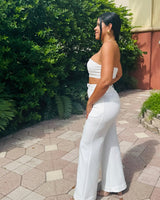 Sculpted Chic Tuxedo Pant Set - Cream - Palazzo Couture Online