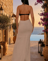 Women's Black/Ivory maxi dress mermaid style back view