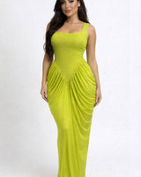 Sculpted Elegance Draped Maxi Dress - Green - Palazzo Couture Online