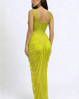 Sculpted Elegance Draped Maxi Dress - Green - Palazzo Couture Online