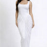 Sculpted Elegance Draped Maxi Dress - White - Palazzo Couture Online