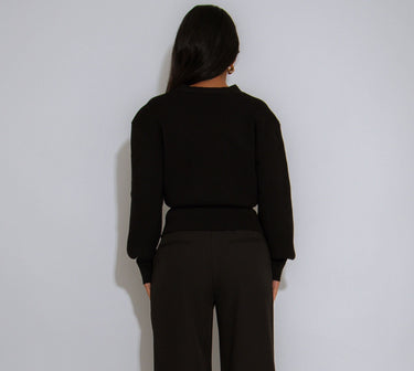 Sculpted Elegance Knit Sweater - Black - Palazzo Couture Online