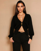 Sculpted Elegance Knit Sweater - Black - front view