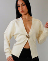 Sculpted Elegance Knit Sweater - Ivory - Palazzo Couture Online
