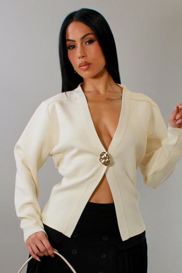 Sculpted Elegance Knit Sweater - Ivory - Palazzo Couture Online