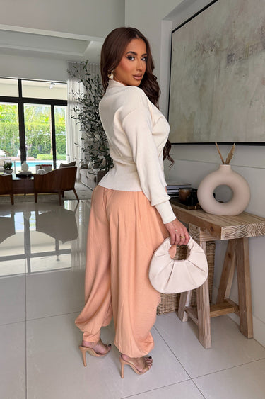 Sculpted Elegance Knit Sweater - Ivory - Palazzo Couture Online